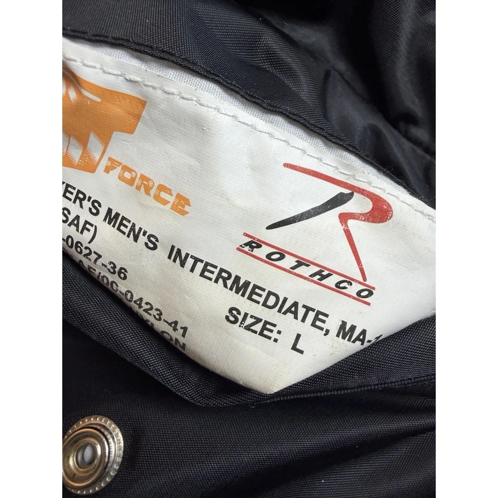 Rothco MA-1 Flight Bomber Jacket Mens L Black USAF California Patch Reversible
